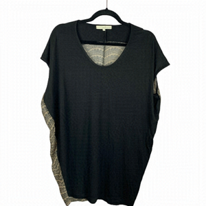 Monk & Lou Black Front Sheer Patterned Back Oversized Cap Sleeve Top Small